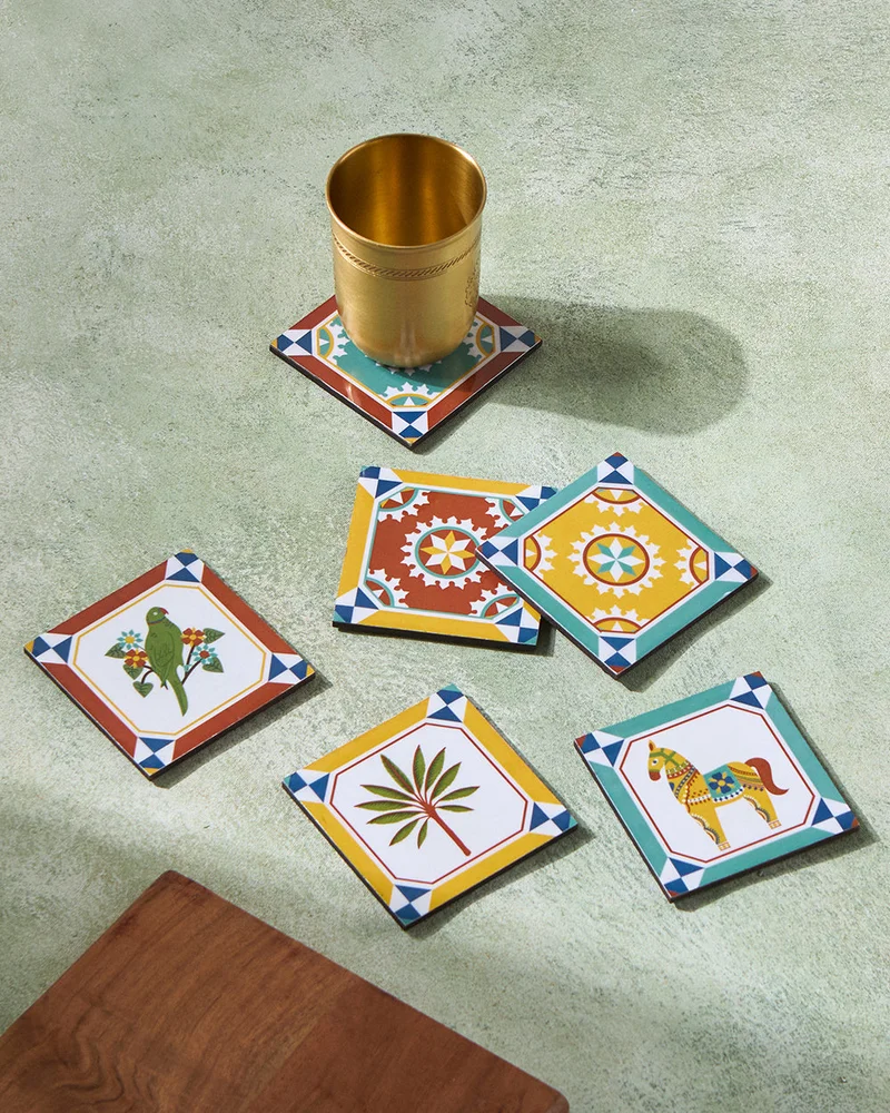 Chumbak Karaikudi Tiles Coasters,  Set of 6